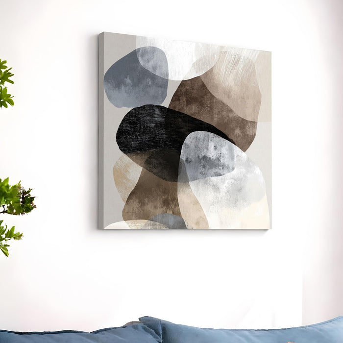 Modern Abstract Stretched Canvas Wall Art Painting For Living Room, Minimalist Geometric White & Dark Brown Textured Painting for Living Room, Office & Home Decor (56xx56 cm)