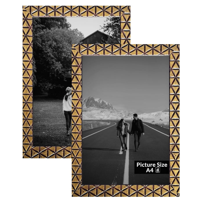 Art Street Set of 2 Engineered Wood Triangle Designed Brown and Gold Photo Frames Wall Mount for Home Decor, Office, Bedroom, Living Room, Wall Decorative Size A4 (8x12 inch)
