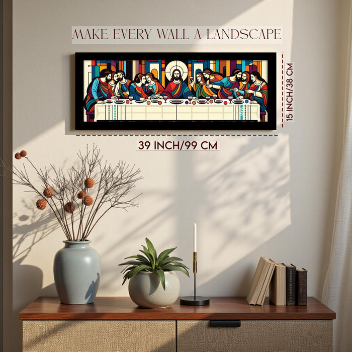 The Last Supper Christian Religious Holy Wall Art Framed Luxury Paintings for Home Decoration, Living room, Bedroom and Office Decoration (99x38 CM)