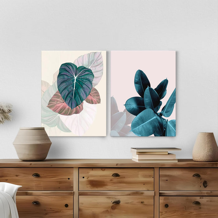Floral Theme Stretched Canvas Art Print, Paintings, White Pack of 2 | Digital Print On Stretched-Canvas (30x41 CM)