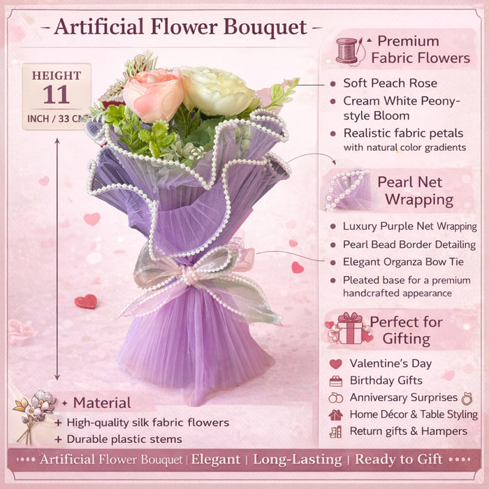 Art Street Artificial Rose Bouquet Pink and White, Fake Flower Arrangement for Valentine’s Day Gift 2026, Romantic Gift for Women Men Couple, Flowers for Anniversary Birthday Home Decor, 33 cm