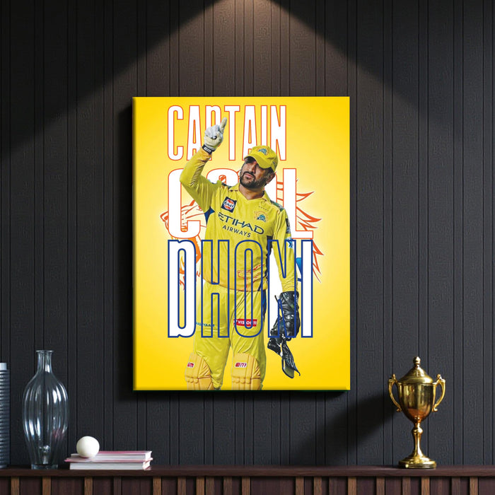 Dhoni Canvas Painting Wall Art Painting, Captain Cool Indian Cricket Legend, Premium Wall Art for Home, Office & Sports Room For Home Decor, 16 x 22 Inch