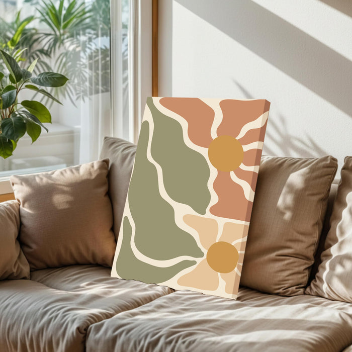 Abstract Sun Pattern greey Stretched Canvas Wall Art Modern Boho Illustration Painting for Home & Office Wall Decor, (16x22 Inch)