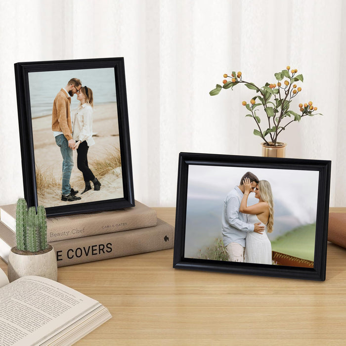 Art Street Picture Table Photo Frame Set of 2 for Bedroom, Tabletop Frames with Stand, Modern Farmhouse Photo Frames for Couples, Weddings, Home Decor, Portrait or Landscape Display (Black,5x7 Inch)