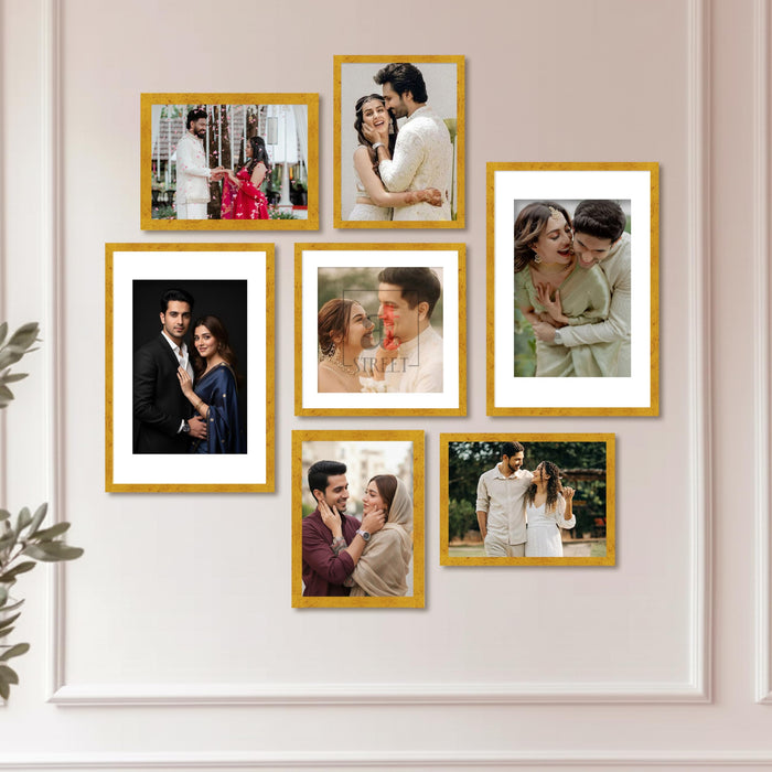 Art Street Photo Frame Set of 7 Gold Wall Decor Collage Display Hanging Family Picture Frames Gallery Collection Decor Items Wall Mount Frames Birthday Anniversary Gift, 8x12, 12x12 and 12x16 In