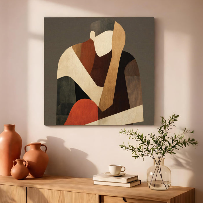 Boho Cubist Figurative Stretched Canvas Painting For Living Room | Abstract Figure Wall Art Large Canvas Painting For Livingroom Home Decor, Bedroom, Hallway's, Office, Hotel - 86x86 cm