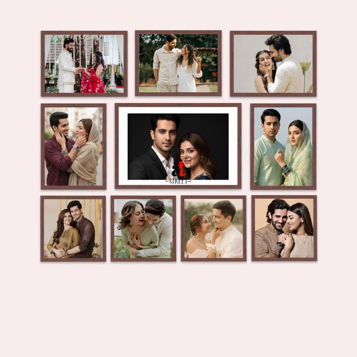 Art Street Photo Frame Set of 10 Brown Wall Decor Collage Display Hanging Family Picture Frames Gallery Collection Decor Items Wall Mount Frames Birthday Anniversary Gift, 8x8, 8x12 and 12x16 In
