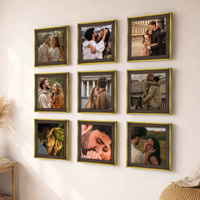 Art Street Luxury Photo Frame for living room, Modern Step Design Photo Frames for Photograph, Art Work, Kids Room Set of 9 (12x12 Inch, Gold)