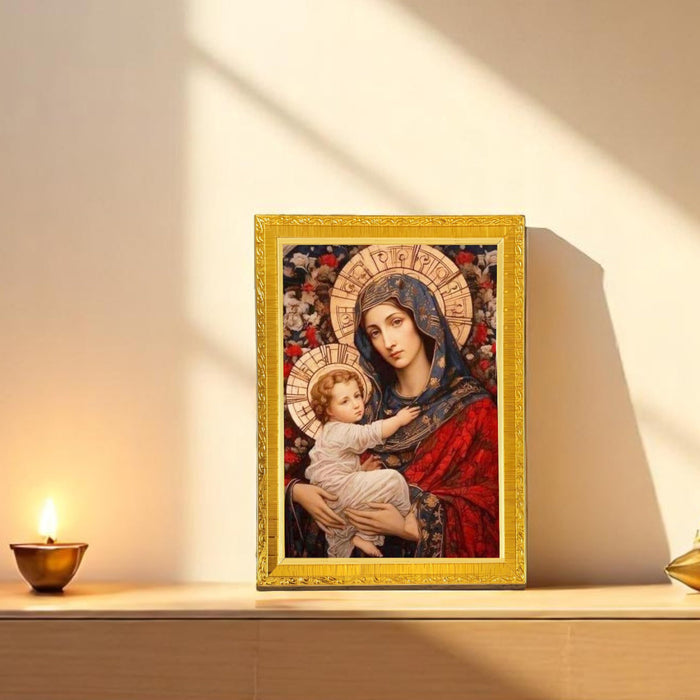 Jesus with Mother Mary Photo Frame for Church, Pooja Room | Divine Christian Deity Wall Art (10x13 Inch)