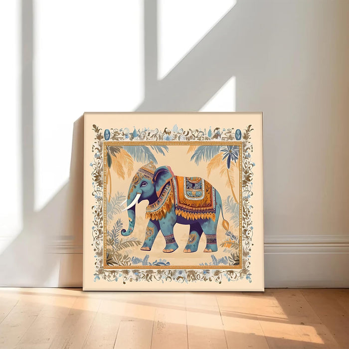 Square Stretched Canvas Elephant Traditional Indian Wall Art Print Décor Printed on Canvas Stretched on Wood 41x41 cm
