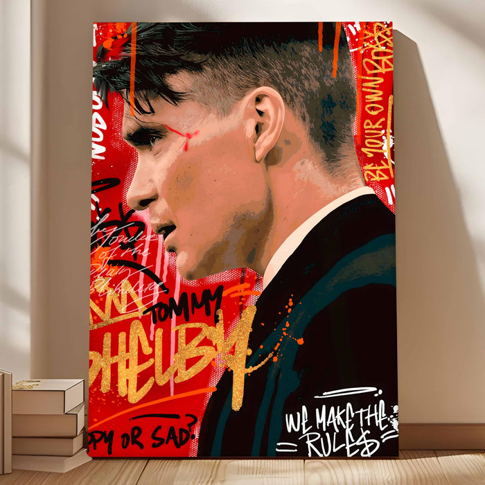 Modern Graffiti Portrait Wall Painting | Red & Gold Art Stretched Canvas Print | Bold Contemporary Wall Art for Living Room & Office Décor, 56x86 cm