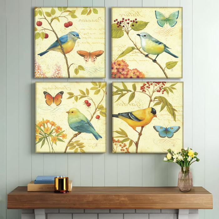 Multicolor Bird and Butterfly Wall Art Painting Set of 4 | Painting on Stretched Canvas (12x12Inches)