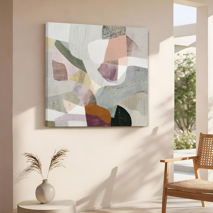 Abstract Textured Geometric Stretched Canvas Wall Art PAinting for Living Room, Modern Pastel Patchwork Painting for Living Room, Home Decor & Office (56xx56 cm)
