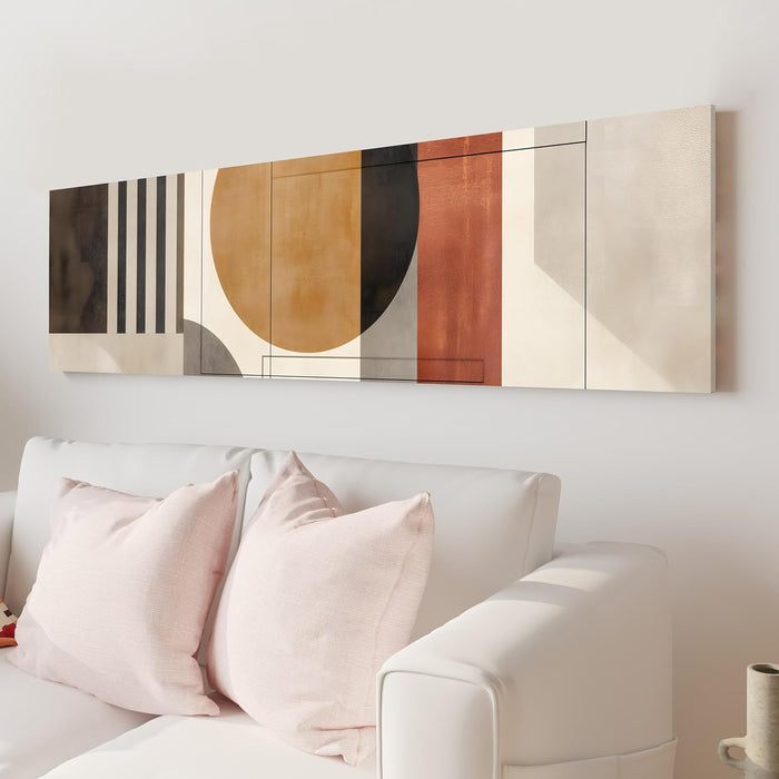 Large Stretched Canvas Painting, Panel Wall Art Print Abstract Geometric Circle Luxury Paintings for Home Decoration (Beige, 12x46 Inch)