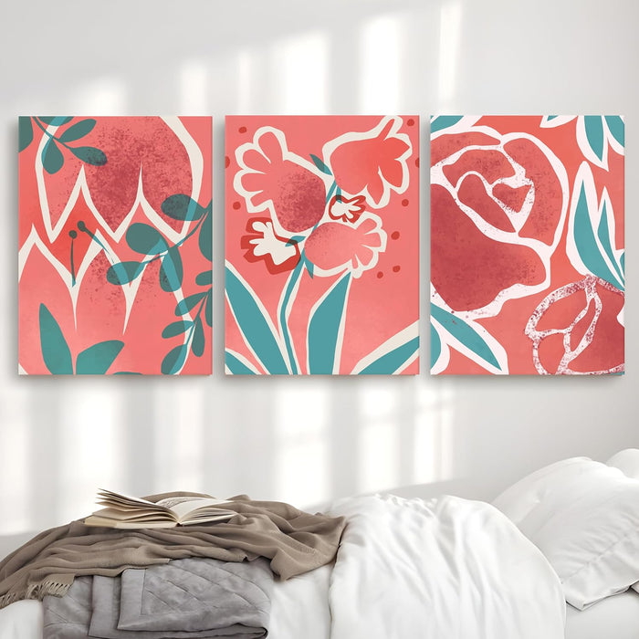 Art Street Stretched on Frame Modern Art Canvas Wall Art Painting Abstract Still Life Flowers Bohemian Buds Wall Decor For Home, Bedroom, Office Decoration (Set Of 3, 12x16 Inch)