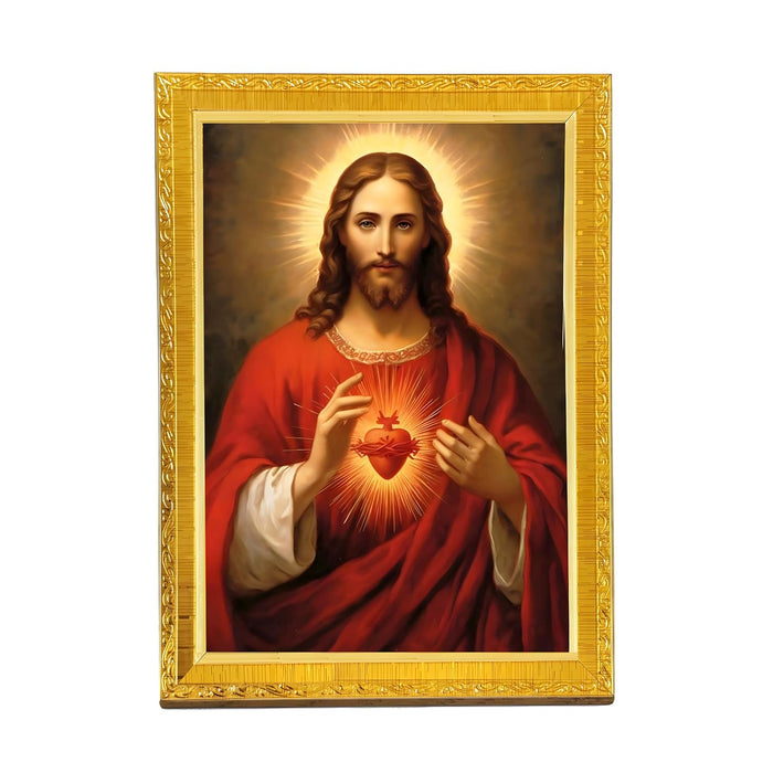 Jesus with Heart Photo Frame for Church, Pooja Room | Divine Christian Deity Wall Art (10x13 Inch)