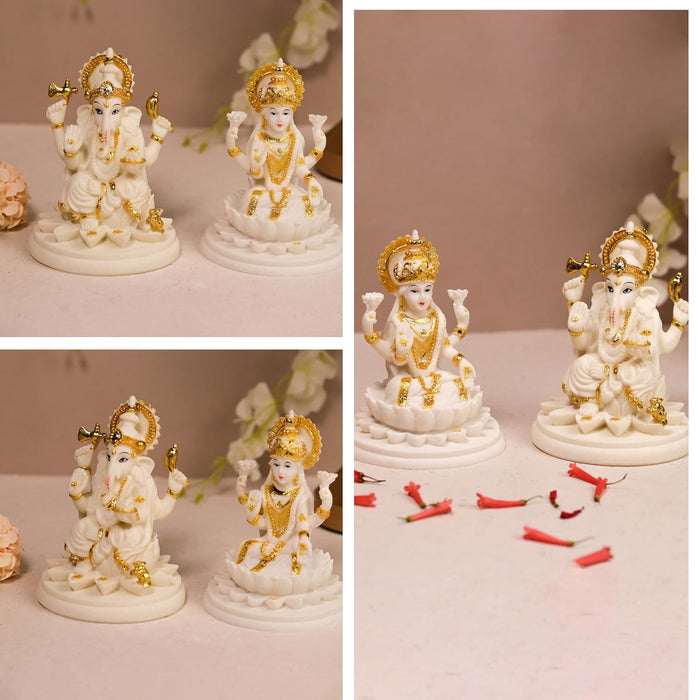 Laxmi Ji and Ganesh Ji Statue Showpiece Idol, Crafted from Marble Finish Laxmi Ji and Ganesh Ji Murti  (White, 9x11 cm)