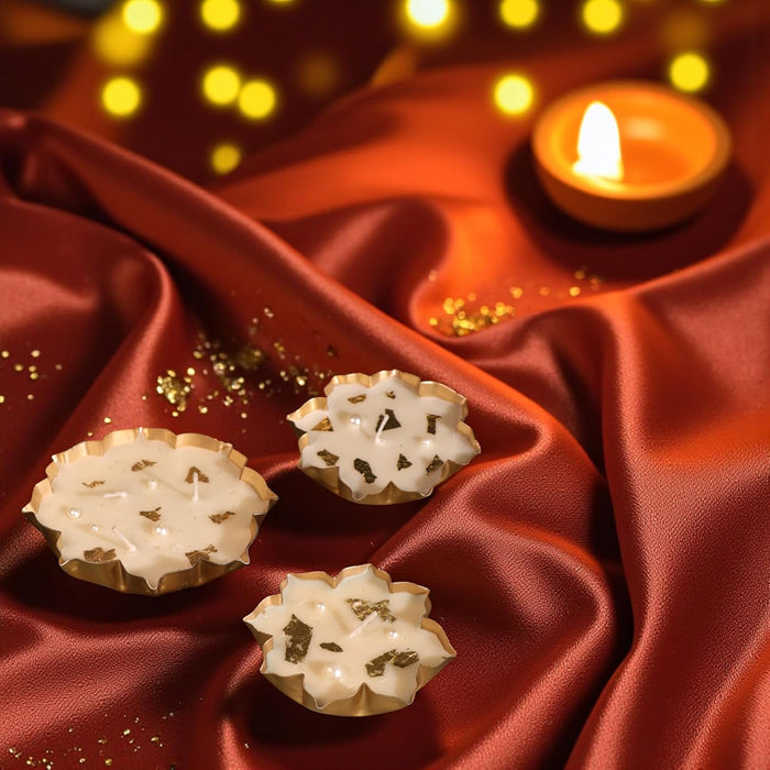 Mogra Scented Soy Wax Lotus Urli Candle Gift Set - Scented Floral Urli Candles Set of 3 (One Big, Two Small) for Gifting & Home Decor (Mogra)