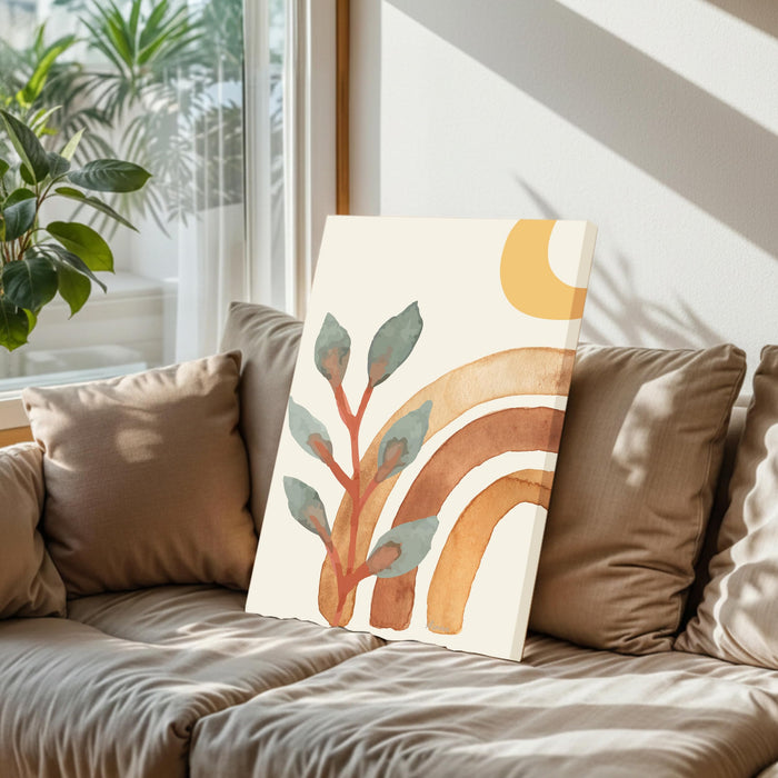 Abstract Botanical rainbow Stretched Canvas Wall Art Modern Boho Illustration Painting for Home & Office Wall Decor, (16x22 Inch)