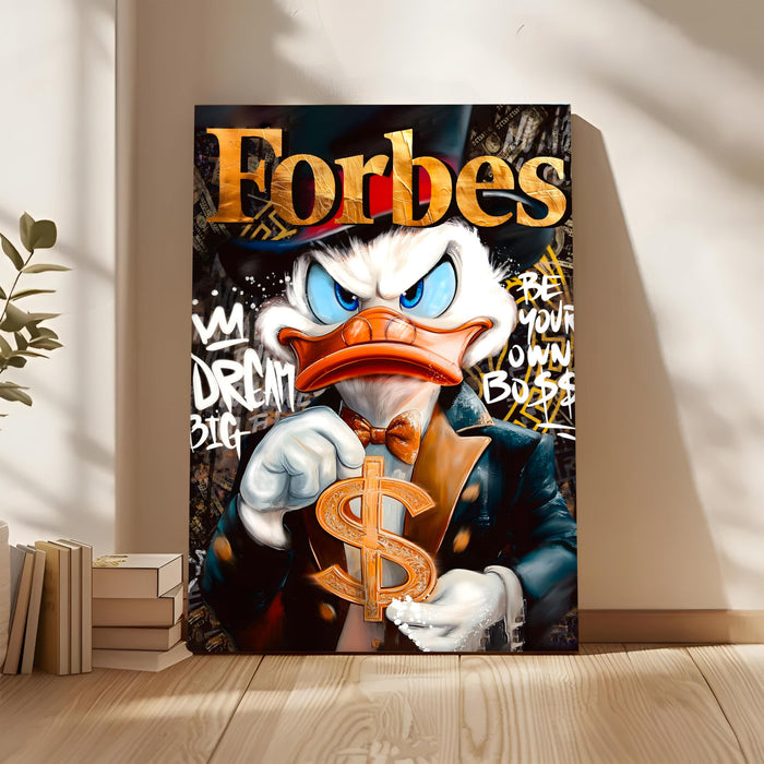 Luxury Cartoon Duck Pop Art Stretched Canvas Painting Print| Money Motivation Street Art Wall Décor | Modern Success-Themed Artwork for Home & Office, 56x86 cm