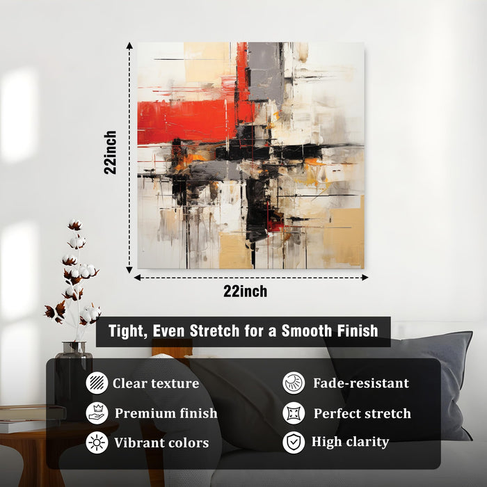 Abstract Texture Wall Art Painting for Living Room, Modern Red, Black & Gold Geometric Stretched Canvas Wall art Poster, Contemporary Decor for Living Room, Office & Home (56xx56 cm)