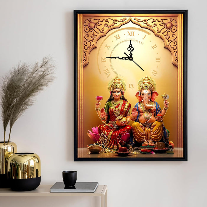 Hindu Religious Portrait Abstract Divine Multicolor Framed Canvas wall art With Clock | Painting with clock. 43x58 cm