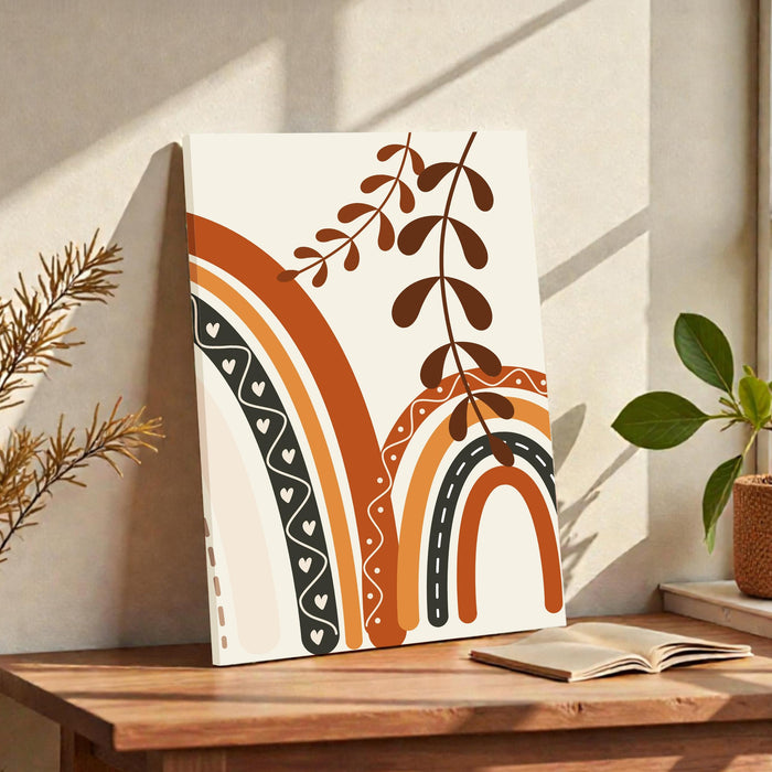 Abstract Rainbow and botanical theme Stretched Canvas Wall Art Modern Boho Illustration Painting for Home & Office Wall Decor, (16x22 Inch)