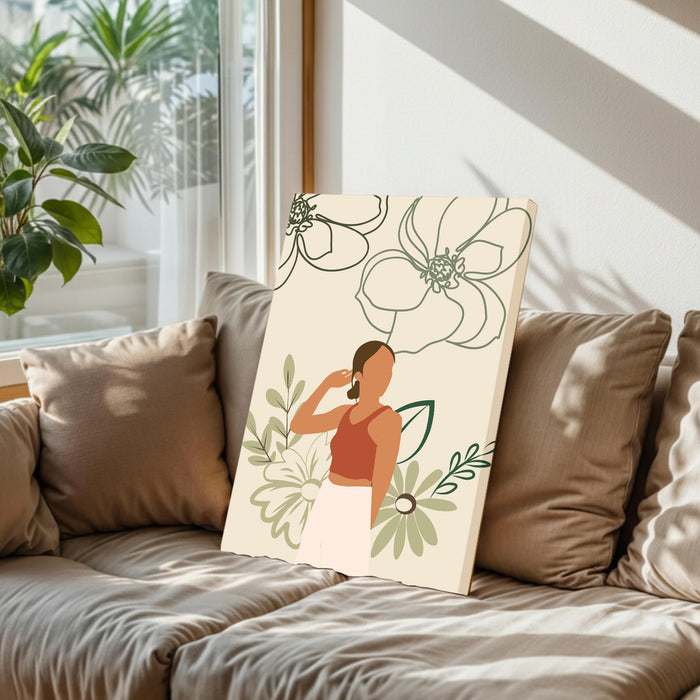 PAINTINGMANTRA Abstract Women floral rainbow Stretched Canvas Wall Art Modern Boho Illustration Painting for Home & Office Wall Decor, (16x22 Inch)