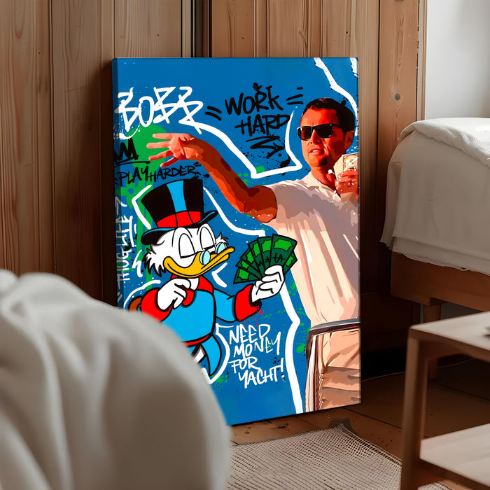 Motivational Money Pop Art Stretched Canvas Painting Print| Work Hard Hustle Theme Graffiti Wall Art | Modern Street Style Artwork for Home & Office, 56x86 cm