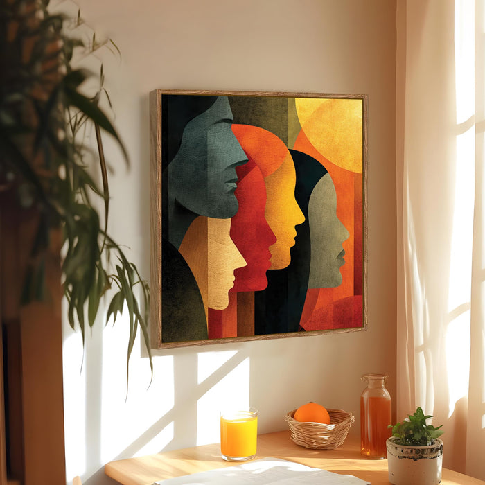 Abstract Faces Figurative Framed Painting For Living Room | Modern Woman Portrait Large Canvas Painting With Frame Wall Art For Bedroom, Hallway's, Office, Hotel, Size 58x58 cm