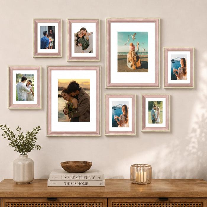 Art Street Pink Gallery Wall Photo Frame Set | Modern Memory Timeline Wall Decor for Living Room, Bedroom & Family Photo Collage Display