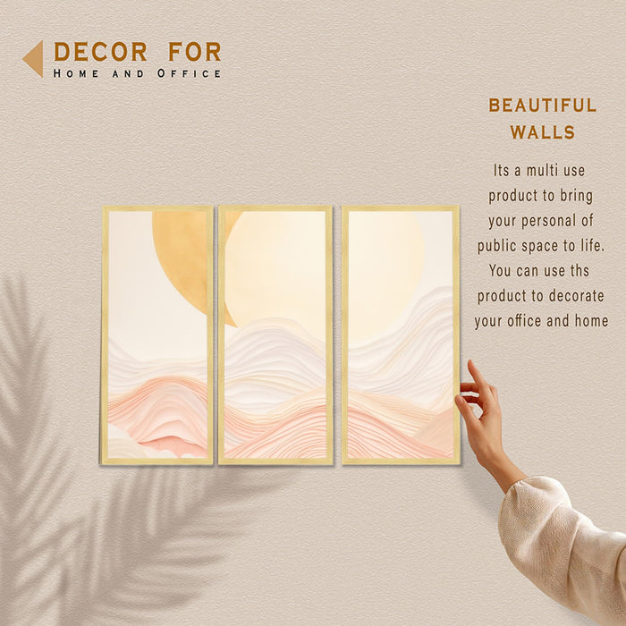 Abstract Layered Landscape Framed Wall Art Set of 3 | Modern Boho Minimal Wall Décor | Engineered Wood Frame Art for Living Room, Bedroom & Office, 8.9x18.9 Inch