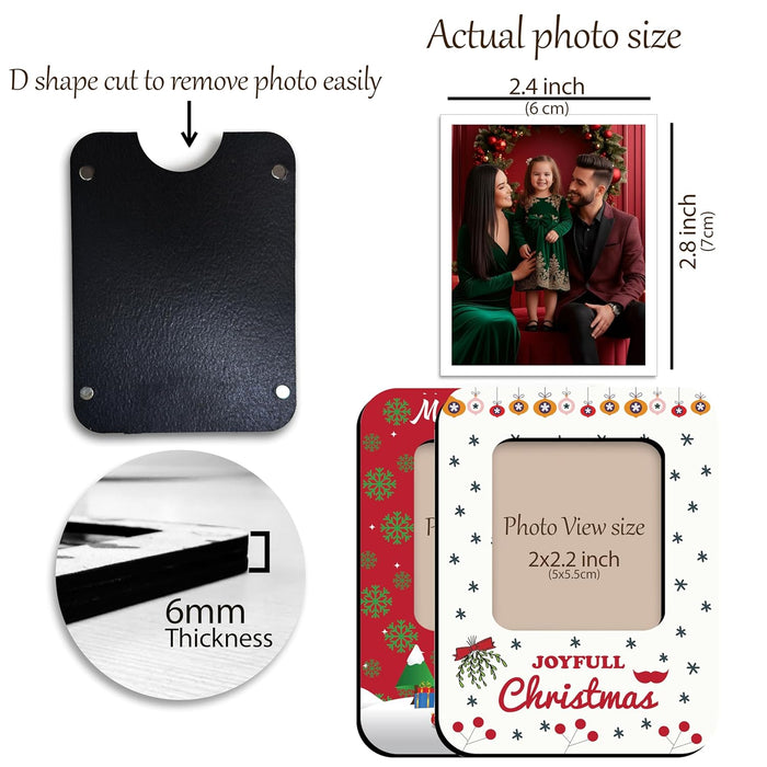 Magnetic MDF Fridge Photo Frame Set of 2 Christmas Photo Magnet Red and White Magnetic Picture Frame for Refrigerator 8x10 cm