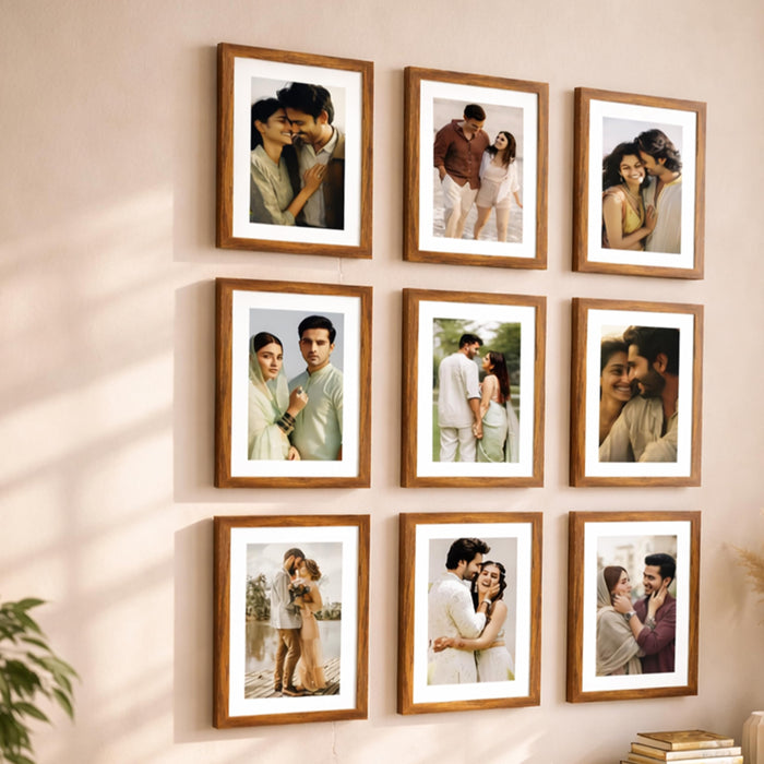 Art Street Premium Photo Frame for living room, Classic Aesthetic Design Photo Frames for Photograph, Art Work, Kids Room Set of 9 (11x14 Inch, Brown)