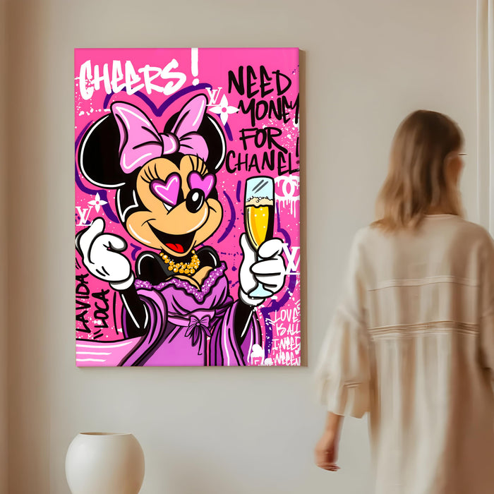 Pink Pop Art Cartoon Lady Wall Painting | Luxury Graffiti Style Stretched Canvas Art Print | Modern Party Theme Wall Décor for Home & Café, 56x86 cm