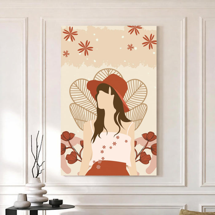 Boho Woman Portrait Stretched Canvas Painting For Living Room | Feminine Figurative Stretched Canvas Wall Art For Livingroom Home Decor, Bedroom, Hallway's, Office, Hotel - 56x86 cm