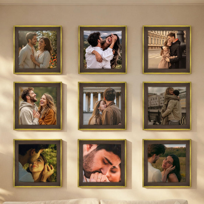 Art Street Luxury Photo Frame for living room, Modern Step Design Photo Frames for Photograph, Art Work, Kids Room Set of 9 (8x8 Inch, Gold)
