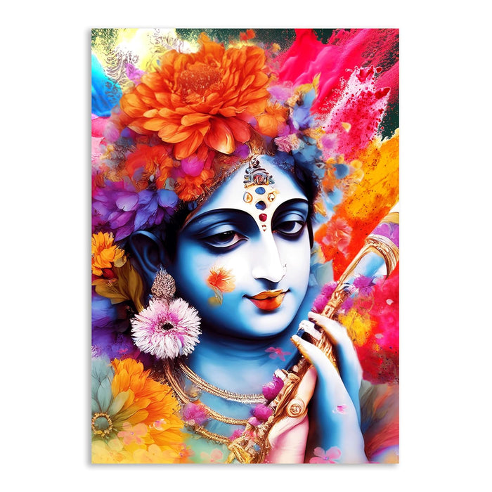 Art Street Stretched Canvas Lord Krishna With Flute Modern Rangoli Paintings For Home Décor,Living Room, Wall Décor & Office Wall, (Size: 16x22 Inch)