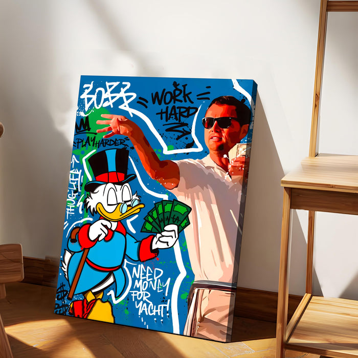 Motivational Money Pop Art Stretched Canvas Painting Print| Work Hard Hustle Theme Graffiti Wall Art | Modern Street Style Artwork for Home & Office, 41x56 cm