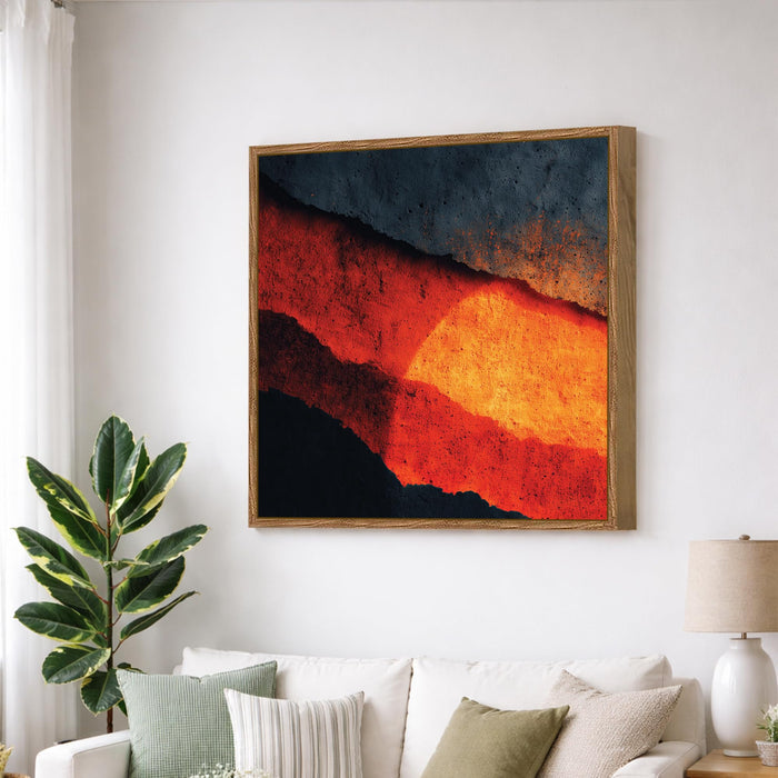 Abstract Volcanic Framed Painting For Living Room | Molten Earth Texture Large Canvas Painting With Frame Wall Art For Bedroom, Hallway's, Office, Hotel, Size 58x58 cm
