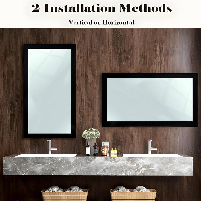 Bathroom Wall Mirror, Black Wall Mount Rectangular Makeup Mirror, Decorative Looking Glass with Frame (Size: Inner: 12x24 in, Outer: 15x27 Inch)