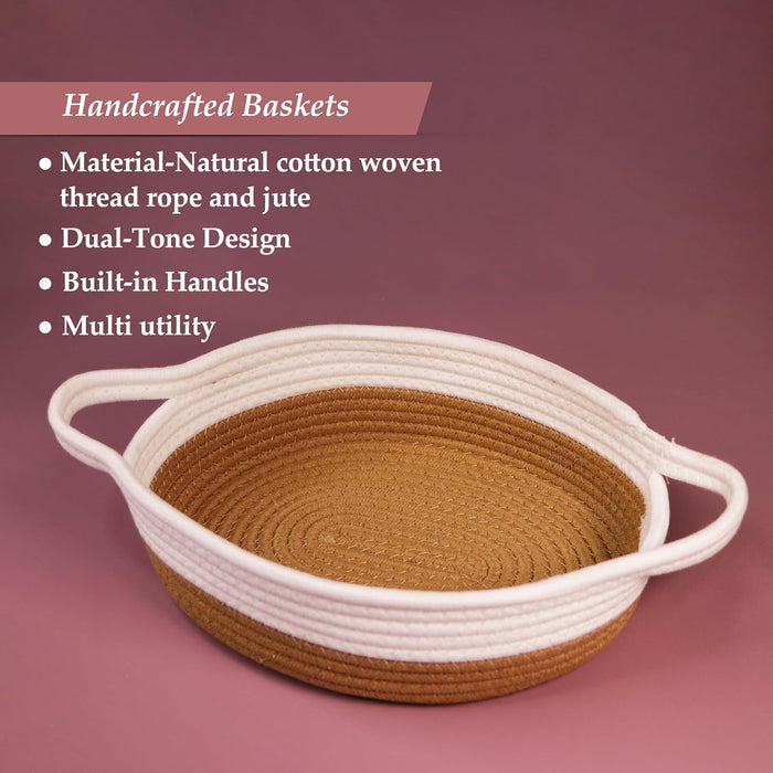 Jute Basket Round Shape Foldable Gift Basket, Storage and Organizer Jute Baskets with Handle (Set of 2)