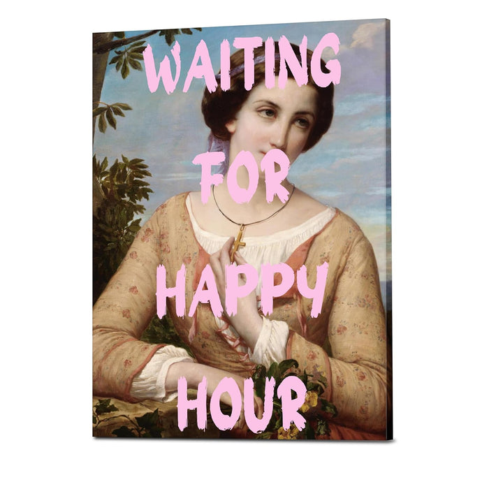 Waiting For Happy Hour Canvas Painting Feminist, Motivational Poster, Feminist gifts (16x22 Inch)