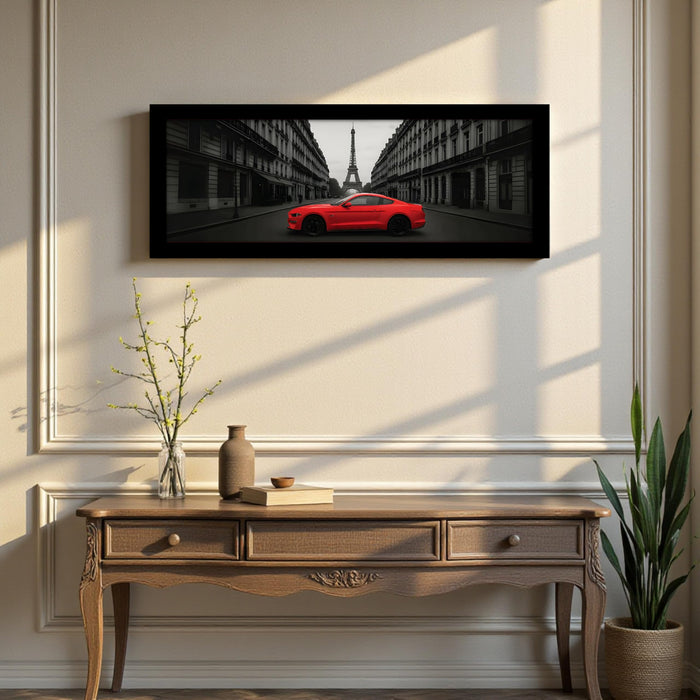 Paris City Racing Car with Eiffel Tower View Wall Art Framed Luxury Paintings for Home Decoration, Living room, Bedroom and Office Decoration (99x38 CM)