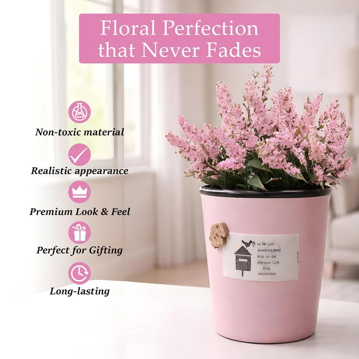 Ceramic Flower Pot with Artificial Pink Flowers | Decorative Tabletop Planter