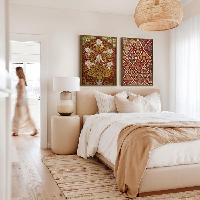 Flower Pattern Mughal Canvas Floral Large Wall Art Painting for Living Room Decoration, Stylish Large Wall Art Print for Wall Decor (Set of 2, 58x89 cm)