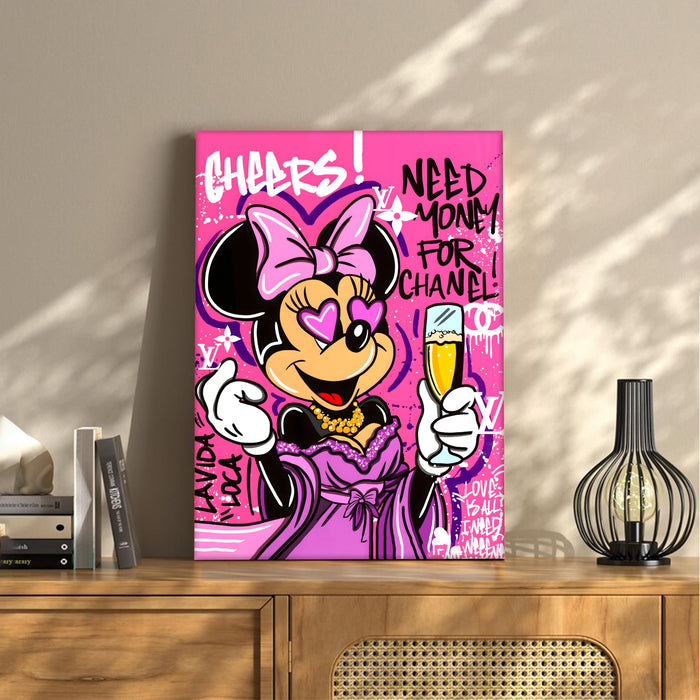 Pink Pop Art Cartoon Lady Wall Painting | Luxury Graffiti Style Stretched Canvas Art Print | Modern Party Theme Wall Décor for Home & Café, 41x56 cm