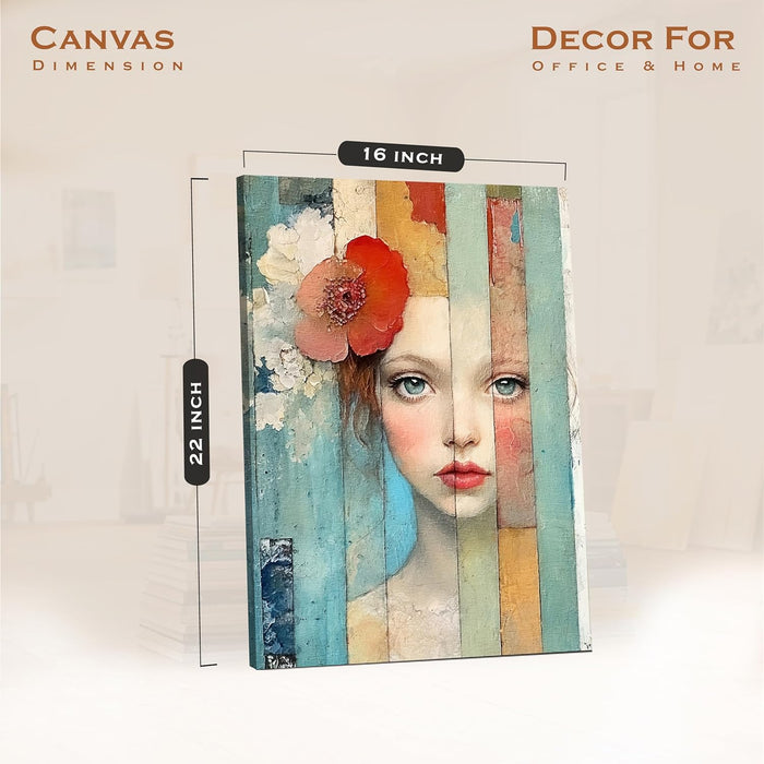 Figurative Abstract Art of Girl in Multicolor | Digital Painting On Canvas Stretched on Wood (16x22 Inch)