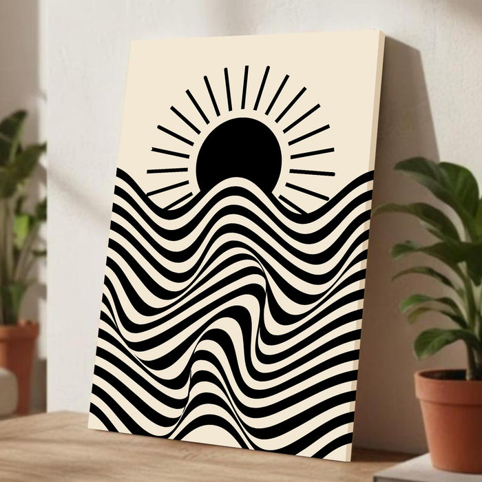Abstract Sun Rise Stretched Canvas Wall Art Modern Boho Illustration Painting for Home & Office Wall Decor, (16x22 Inch)