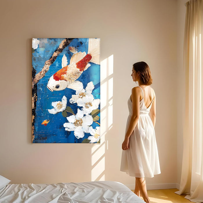 Abstract Stretched Canvas Multicolor Wall Art Painting Koi Fish Vastu Feng Shui Digital Painting ‰ÛÒ 22x34 Inch